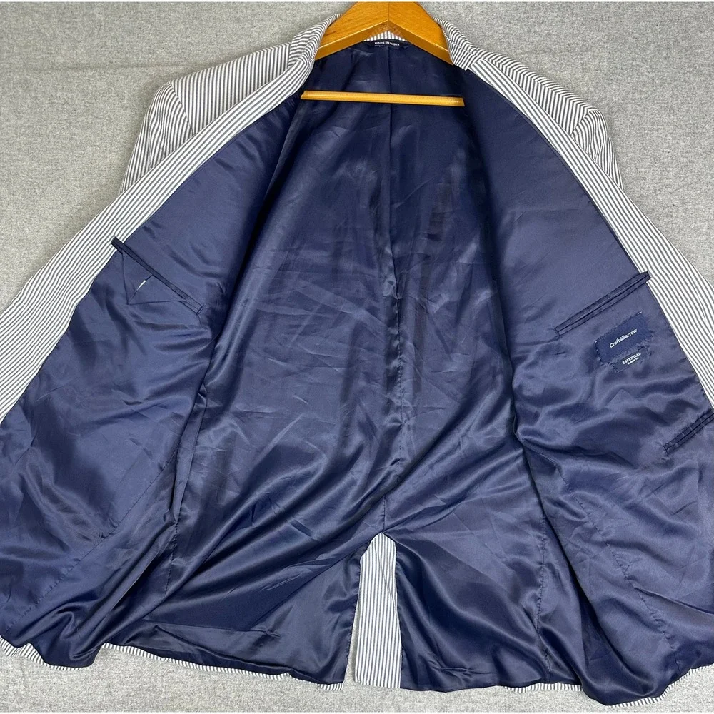 Croft Barrow Seersucker Blazer Mens 50R Blue White Striped Classic Fit Coat